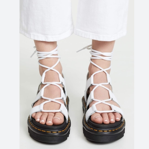 Dr Martens Nartilla White Lace Up Gladiator Platform Sandals - Picture 5 of 9
